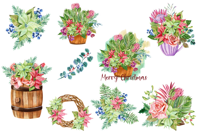 christmas-bouquets-png-clipart-watercolor-flower-bouquet