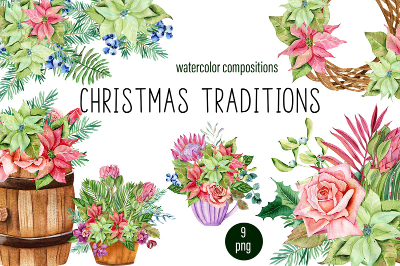 christmas-bouquets-png-clipart-watercolor-flower-bouquet