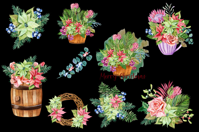 christmas-bouquets-png-clipart-watercolor-flower-bouquet