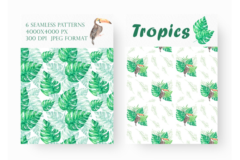 tropics-seamless-pattern-watercolor-leaf-palm-monstera-toucan
