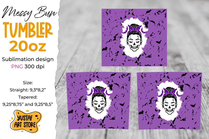 halloween-messy-bun-and-bat-tumbler-sublimation-wrap