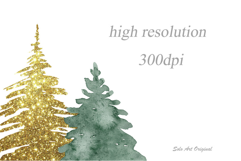 woodland-pine-trees-christmas-gold-green-forest-landscape