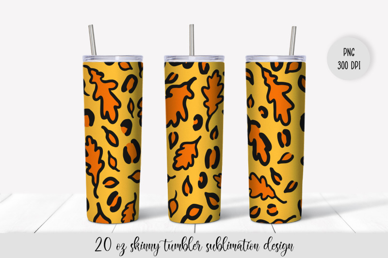 fall-oak-leaves-leopard-tumbler-sublimation-design