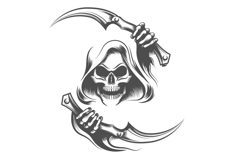 skull-in-the-hood-with-two-scythes-tattoo