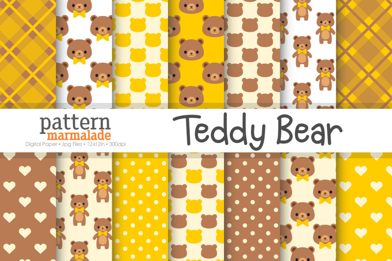 teddy-bear-yellow-color-digital-paper-s1205