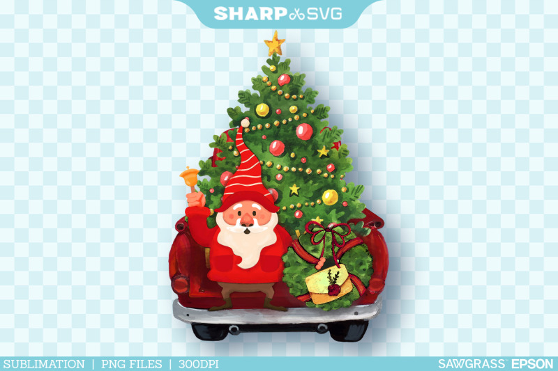 red-truck-png-gnome-christmas-sublimation-design