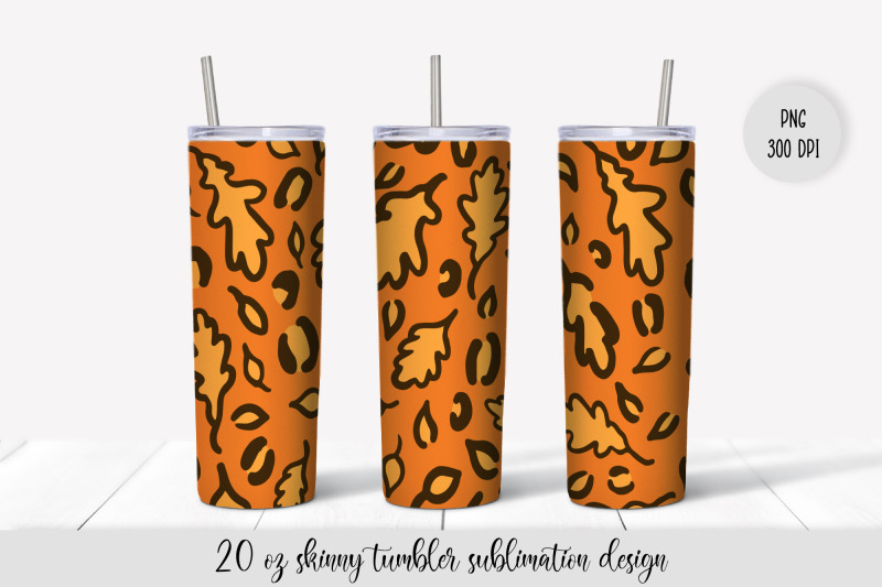 autumn-oak-leaves-leopard-tumbler-sublimation-design