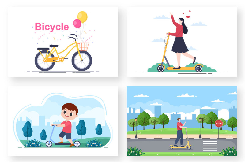 20-bicycle-and-scooter-sport-flat-illustration