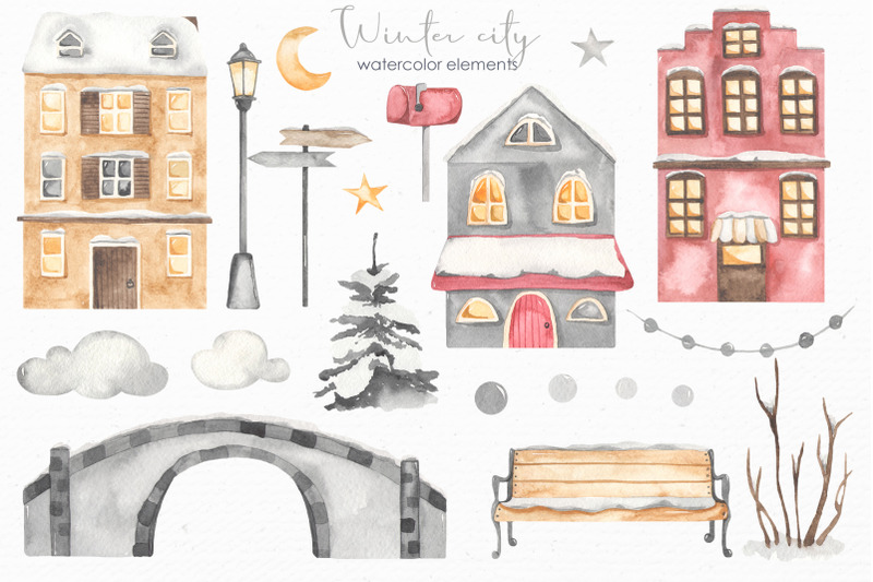 winter-city-watercolor-collection