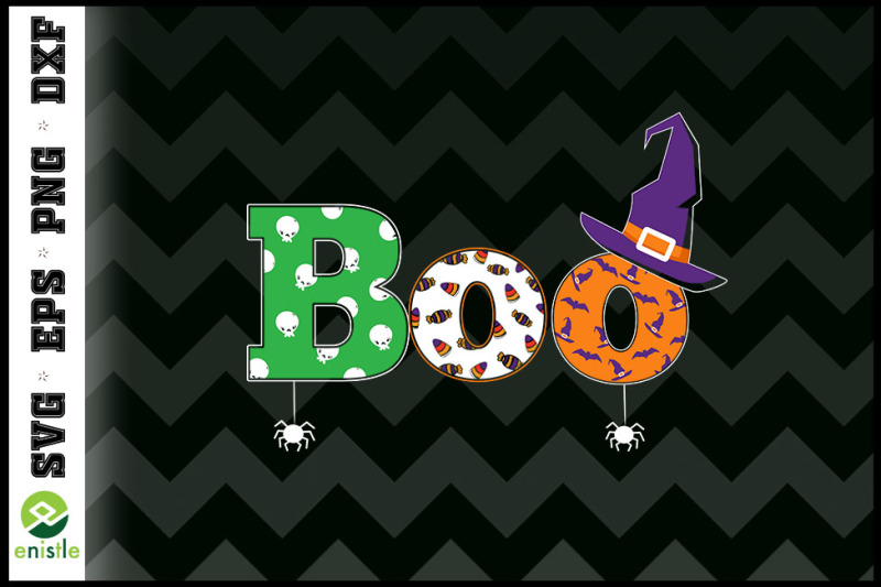 boo-with-spiders-and-witch-hat-halloween