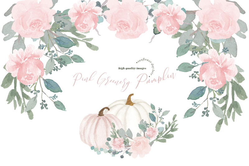 elegant-white-cream-pumpkin-greenery-watercolor-clipart