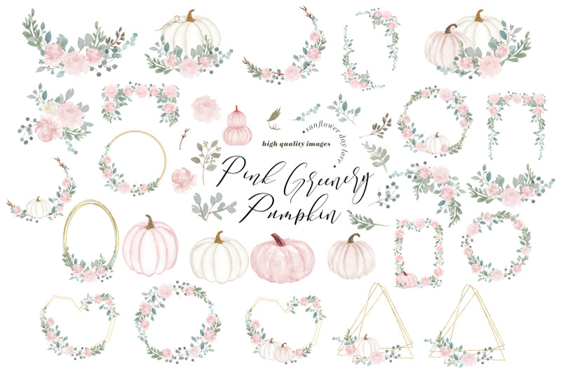 elegant-white-cream-pumpkin-greenery-watercolor-clipart