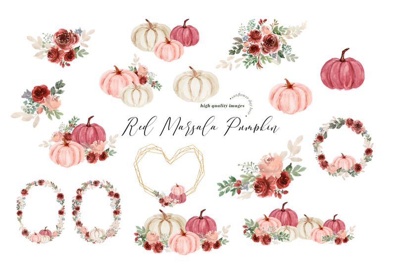 modern-pumpkin-marsala-floral-watercolor-clipart