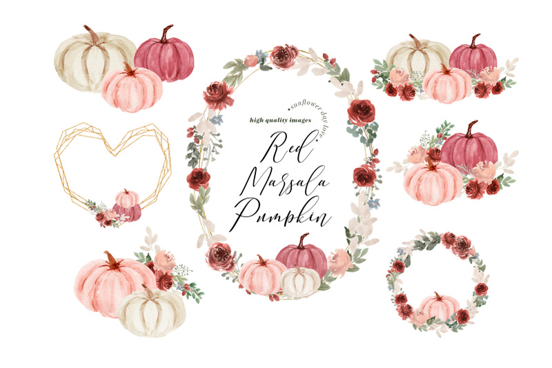 modern-pumpkin-marsala-floral-watercolor-clipart