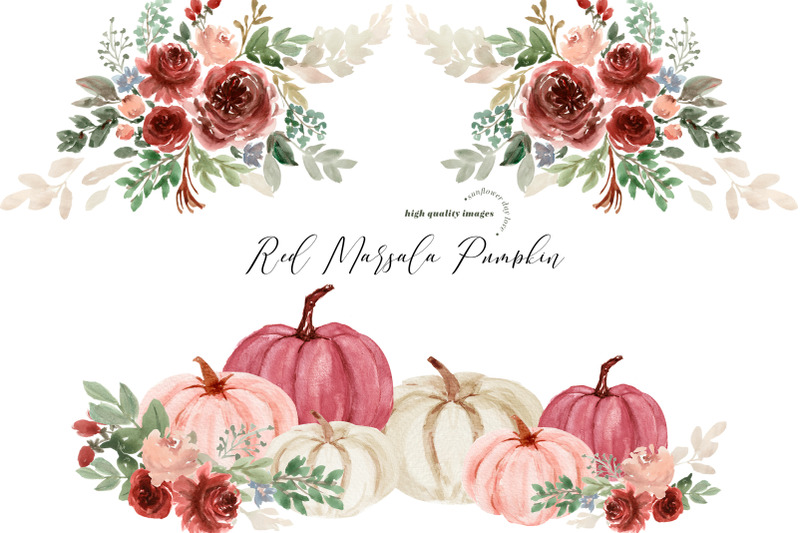 modern-pumpkin-marsala-floral-watercolor-clipart