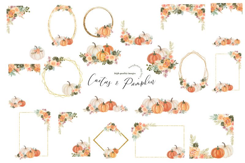 gold-frame-orange-pumpkin-green-cactus-clipart