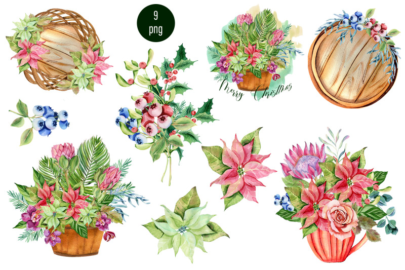 christmas-bouquets-png-clipart-watercolor-flower-bouquet