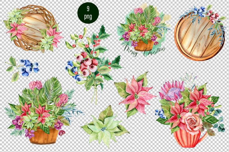 christmas-bouquets-png-clipart-watercolor-flower-bouquet