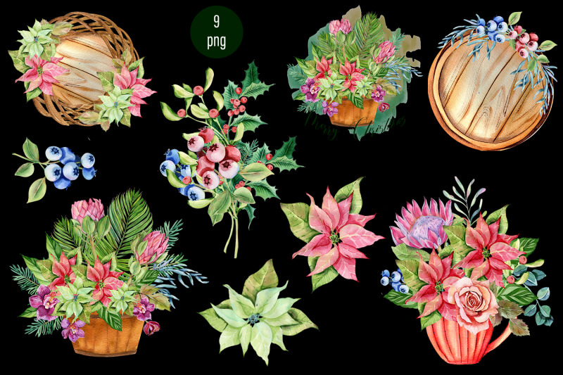 christmas-bouquets-png-clipart-watercolor-flower-bouquet