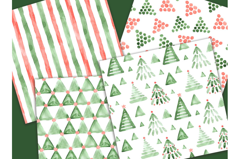 watercolor-modern-christmas-digital-paper-pack-new-year-red-green-whit