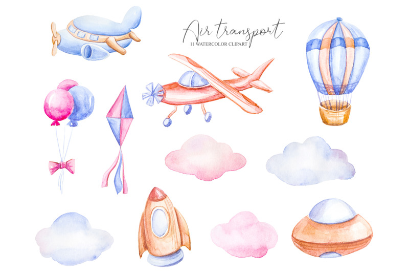 watercolor-air-transport-clipart-airplane-illustration-set