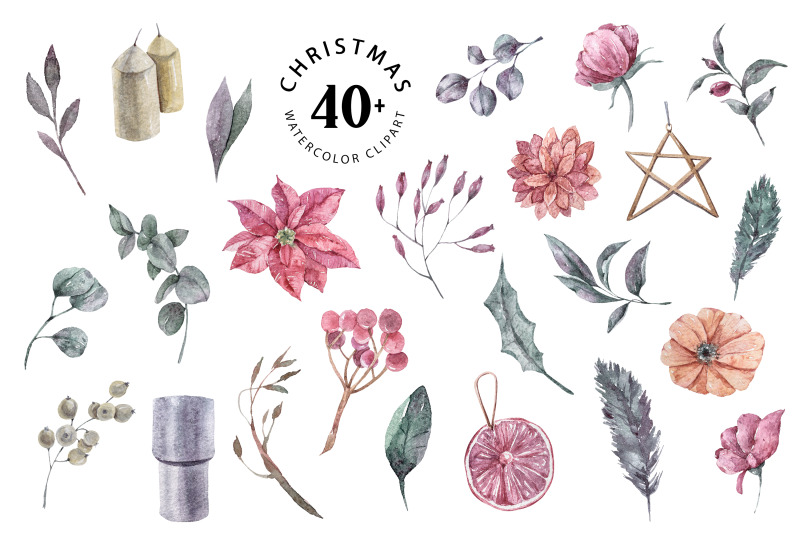 christmas-floral-clipart-watercolor-greenery-eucalyptus