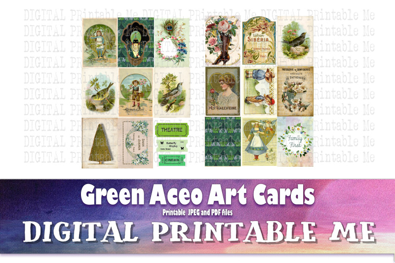 green-junk-journal-art-card-kit-vintage-aceo-2-5-quot-3-5-quot-antique-ephe