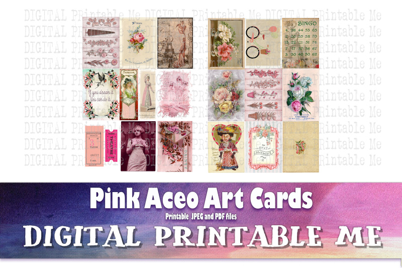 pink-junk-journal-art-card-kit-vintage-aceo-2-5-quot-3-5-quot-rose-antique