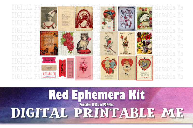 red-junk-journal-art-card-kit-vintage-aceo-2-5-quot-3-5-quot-heart-antique