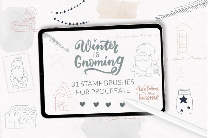 christmas-scandi-gnome-and-houses-procreate-stamps-set