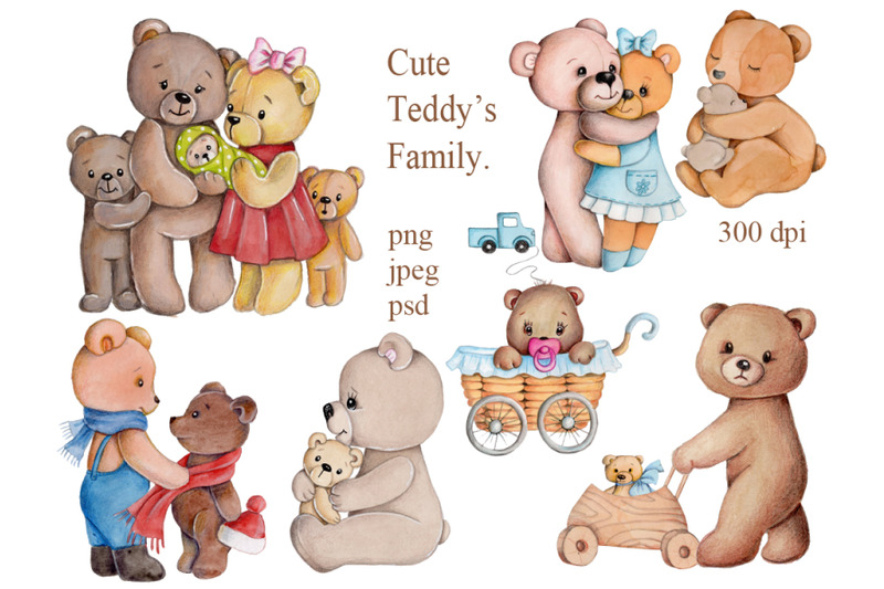 cute-teddy-039-s-family-watercolor-illustrations