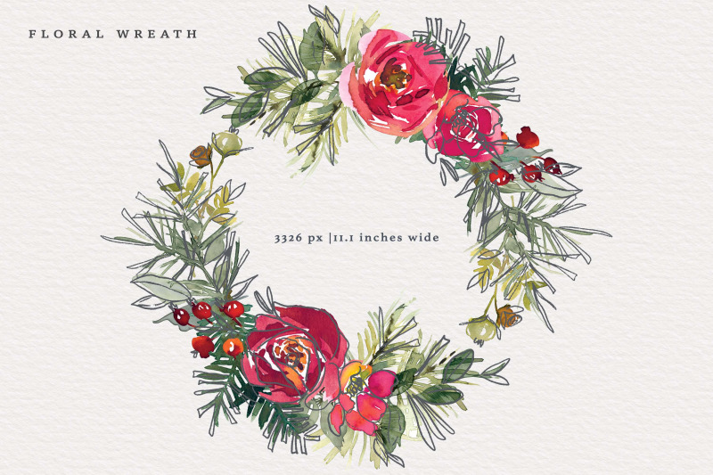 merry-christmas-watercolor-subtle-flowers-bouquets-amp-seamless-pattern