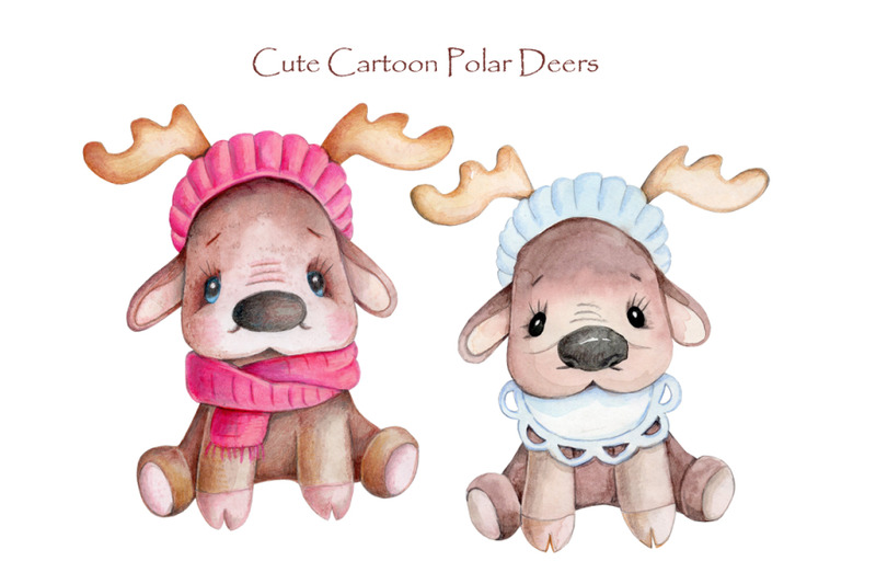 cute-polar-deers-watercolor-illustrations