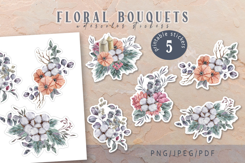 christmas-floral-bouquets-printable-stickers