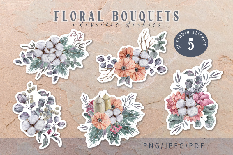 christmas-floral-bouquets-printable-stickers