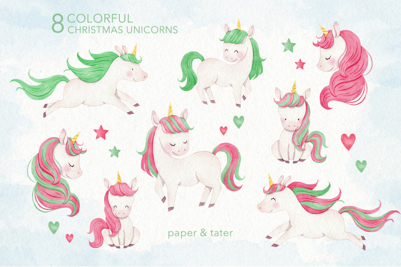 watercolor-christmas-unicorns-clipart-magical-xmas-animals-png