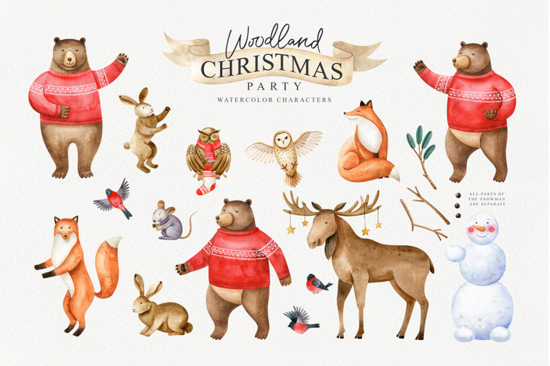 woodland-christmas-party-watercolor-set