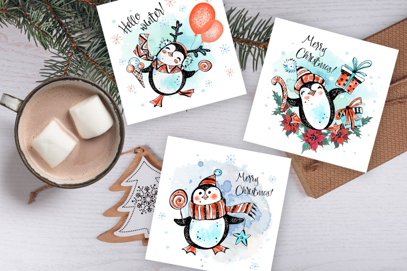 cute-christmas-penguins-watercolor-digital-clipart-png-svg