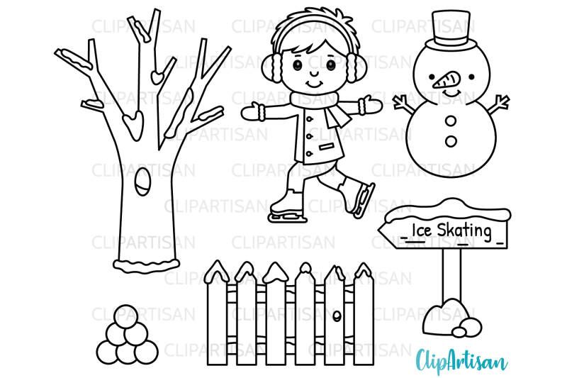 winter-kids-digital-stamp-ice-skating-clipart-skiing