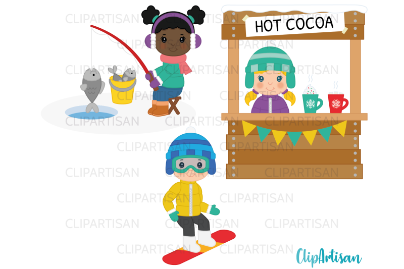 winter-kids-clipart-sledding-clipart-snowboarding