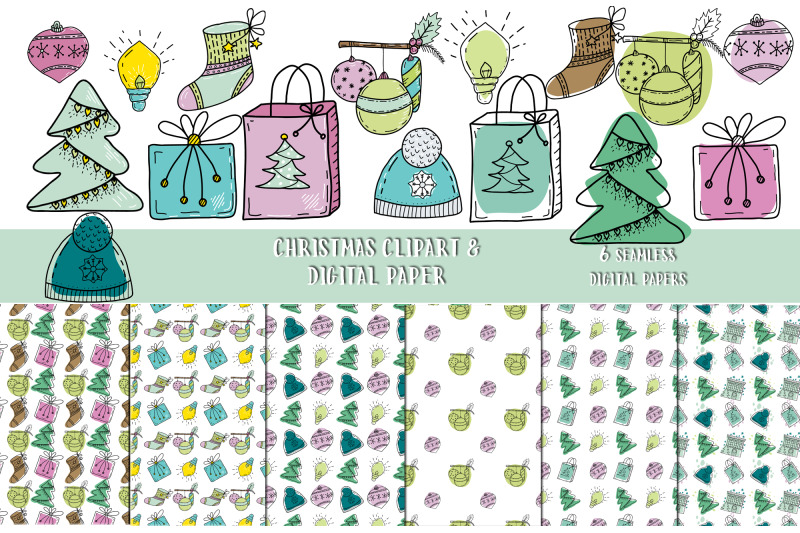 christmas-doodles-clipart-and-seamless-patterns