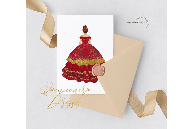 mexican-red-miss-quince-clipart-wedding-princess-dresses-red-clipart