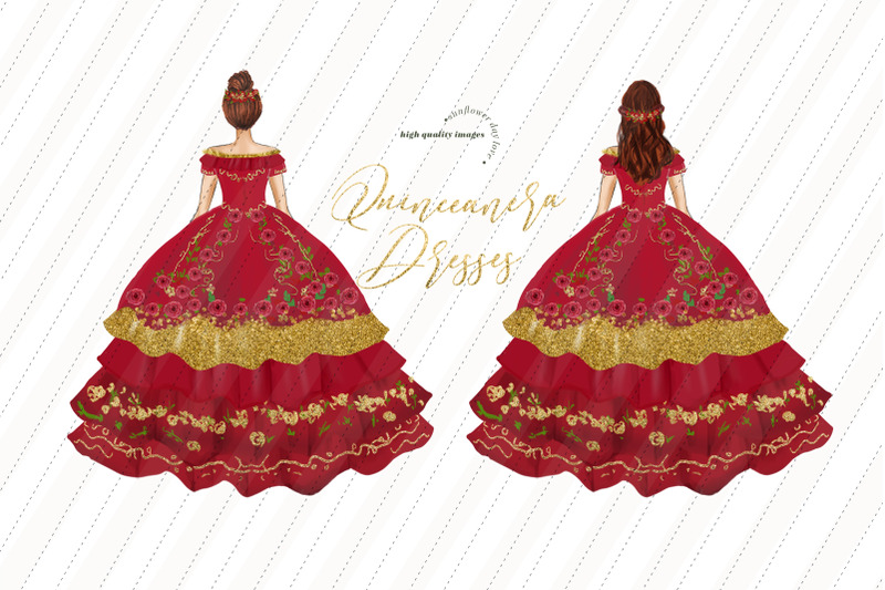 mexican-red-miss-quince-clipart-wedding-princess-dresses-red-clipart