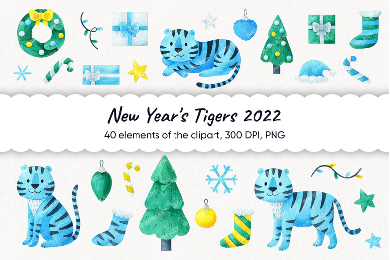 new-year-039-s-collection-of-clipart-2022-watercolor-blue-tigers