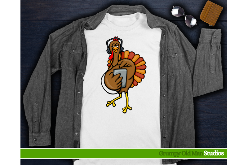 cartoon-turkey-with-headphones-and-tablet-thanksgiving