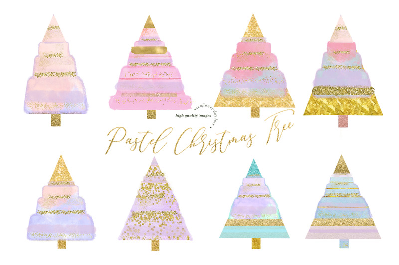 pastel-gold-glitter-christmas-tree-clipart