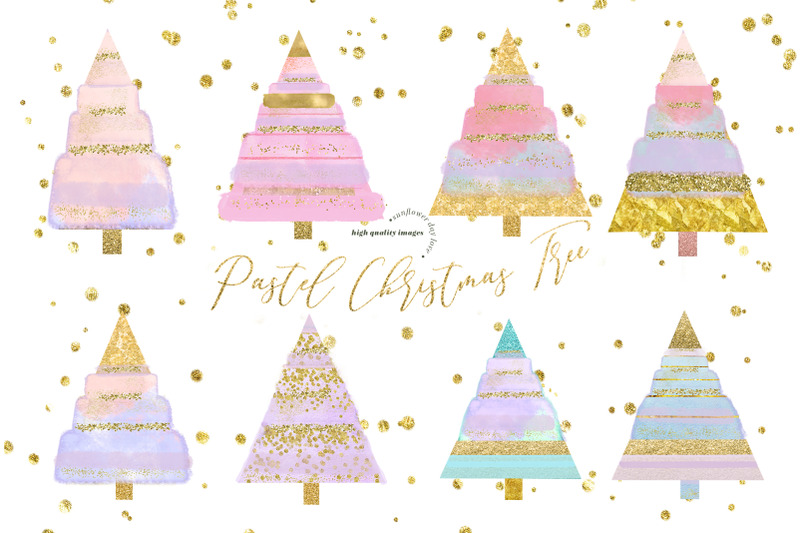 pastel-gold-glitter-christmas-tree-clipart
