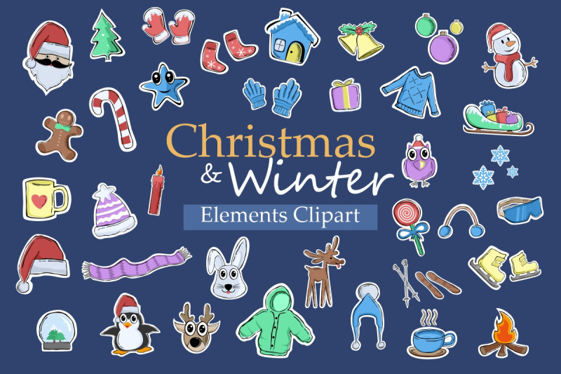 christmas-winter-elements-clipart-illustrations-bundle-xmas-object