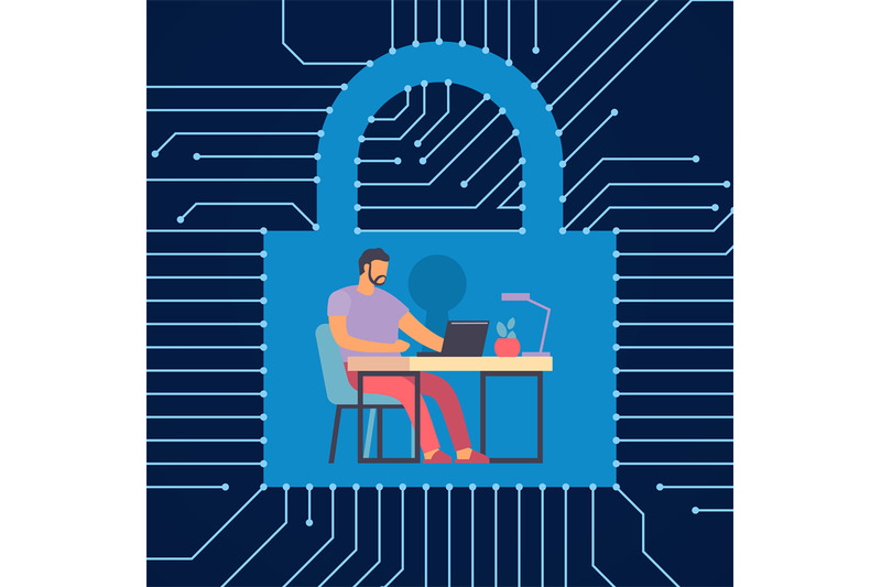 protected-workflow-man-working-at-computer-digital-security-informa