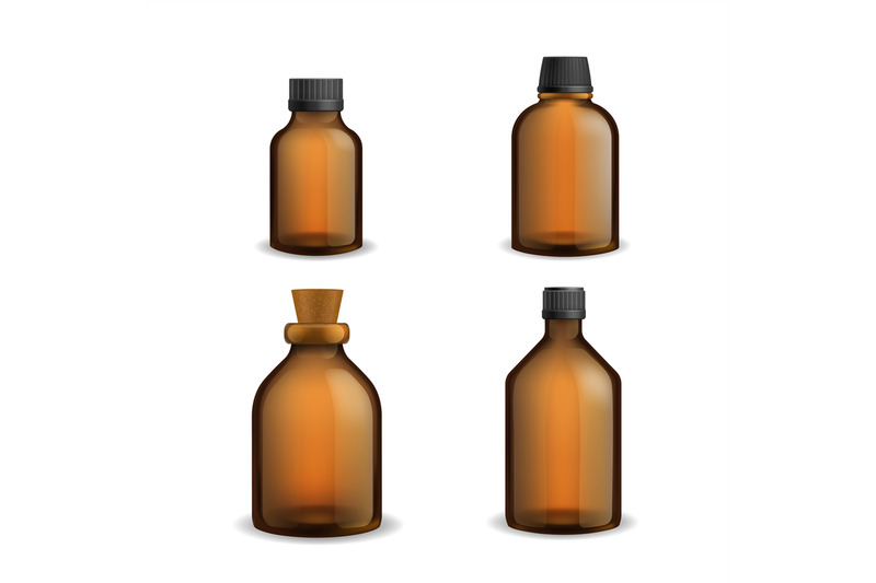 bottles-glass-medical-realistic-brown-blank-transparent-packaging-wit